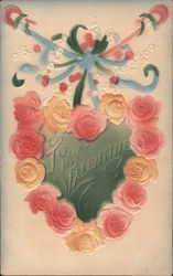 To My Valentine. Heart with roses. Postcard