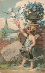 Loving Greetings. Cupid with dove. Postcard Postcard Postcard