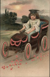 Girl driving vintage car decorated with flowers Cars Postcard Postcard Postcard