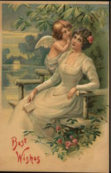 Best Wishes (Cupid whispering to a woman) Postcard Postcard Postcard