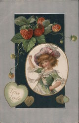 True Love (Girl and Strawberries) Children Postcard Postcard Postcard