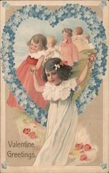 Valentine Greetings. (Children and flower heart) Postcard