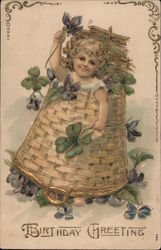 Birthday Greeting (Child in a basket) Postcard Postcard Postcard