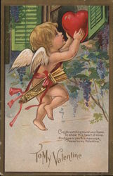 To My Valentine. Cupid's Watching 'round Your Home. Postcard Postcard Postcard