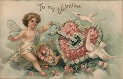 To My Valentine. Cupid opening heart with a key. Hearts Postcard Postcard Postcard