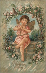 Birthday Greeting (Fairy with Flute) Postcard Postcard Postcard