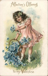 Affection's Offering To My Valentine. (Girl with flowers) Children Postcard Postcard Postcard