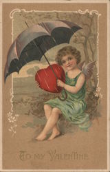 To My Valentine (girl with heart and umbrella) Postcard