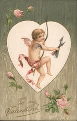 To My valentine. Cupid and heart. Postcard