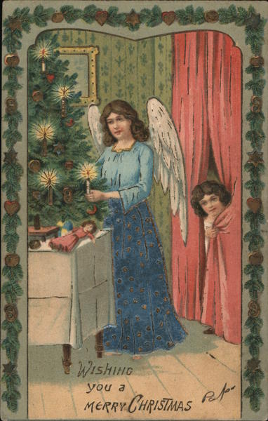 Wishing You A Merry Christmas Angels Postcard