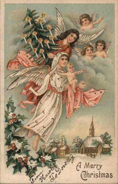 A Merry Christmas Angels Postcard