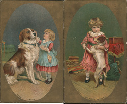 Set of 2: Little Girls with Dogs Postcard Postcard Postcard