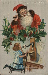 Best Christmas Wishes - Little Girl Telephoning Santa Santa Claus Postcard Postcard Postcard