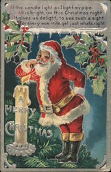 A Merry Christmas At The Candle Light, As I Light My Pipe, All Is Bright, On this Christmas Night. Postcard