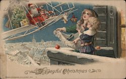 A Joyful Christmas - Santa in Biplane Santa Claus Postcard Postcard Postcard