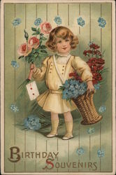 Birthday Souvenirs - Child With Floral Bouquets Postcard