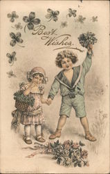 Best Wishes (children and shamrocks) Postcard Postcard Postcard