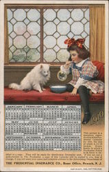 1910 Calendar, Girl and Dog, Prudential ad Calendars Postcard Postcard Postcard