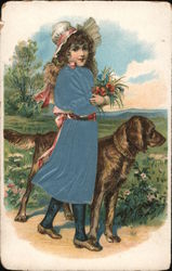 A girl and her dog Postcard