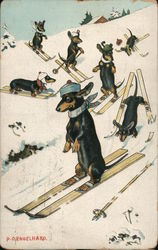 Dogs skiing Dachshunds Postcard Postcard Postcard