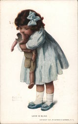 Love Is Blind (Girl with an old doll) Girls Postcard Postcard Postcard