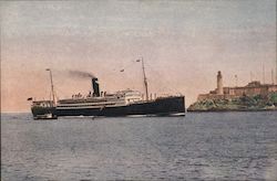 Steam Ship Passing Morro Castle, Havana Bay, Cuba Postcard