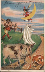 What the Pig Tho't of the Ghost Halloween Postcard Postcard Postcard