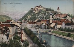 Schlossberg and River Mur Graz, Austria Postcard Postcard Postcard