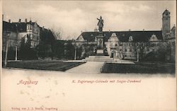 Government Building with Victory Monument Augsburg, Germany Postcard Postcard Postcard