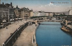 Stefanie Bridge and Franz Josef Dock Vienna, Austria Postcard Postcard Postcard