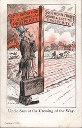 Uncle Sam At The Crossing Of The Way. Anti-war, 1915. Patriotic A. Stachie Postcard Postcard Postcard