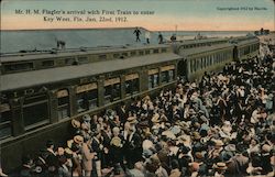 Mr. H. M. Flagler's Arrival and First Train to Center Postcard