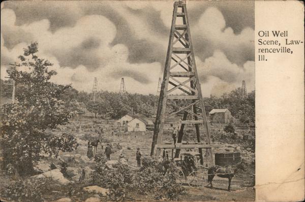 Oil Well Scene Lawrenceville, IL Postcard