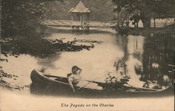 The pagoda on Charles River -woman in canoe Postcard