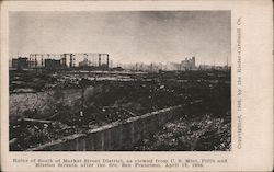 Ruins of South of Market Street District, as viewed from U.S. Mint, after the fire April 18 1906 Postcard