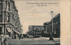 First Street Looking South From Santa Clara St. Postcard