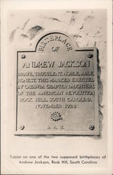 Andrew Jackson birthplace tablet November 1928 Rock Hill, SC Postcard Postcard Postcard