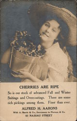 Girl in Straw Hat With Bucket of Cherries - A. Harris & Co. Clothiers New York, NY Postcard Postcard Postcard