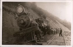 Locomotive Off Tracks with Many Onlookers Postcard