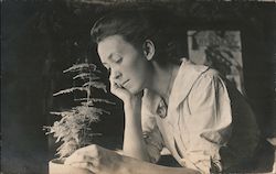 Young Woman Caring for Her Asparagus Fern Postcard