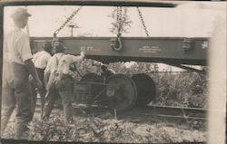 Setting Flatbed Car on Tracks Postcard