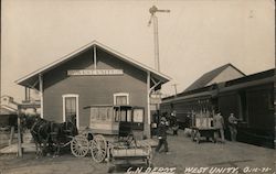 C. N. Depot, Horse Drawn Stage West Unity, OH Postcard Postcard Postcard