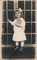 Happy Little Girl Poses with Book Children Postcard Postcard Postcard