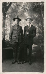 Soldier & Brother or Friend World War I Postcard Postcard Postcard