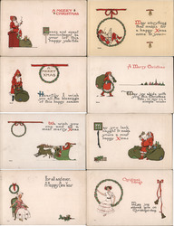 Set of 8: Small Santas, Christmas, Women Santa Claus Postcard Postcard Postcard