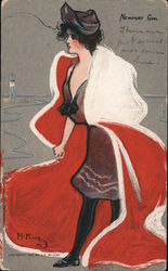 Newport Girl, Woman in Red Cape Postcard