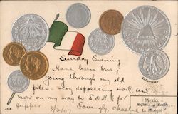 Mexican Coins and Flag Mexico Postcard Postcard Postcard