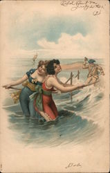 Man Spying on Two Women Swimming Postcard