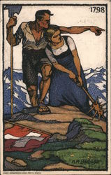 Swiss Flag, Man with Axe and Woman with Mace Postcard