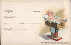 Birth Announcement, Name, Date, Time, Weight - Baby on a Scale Postcard